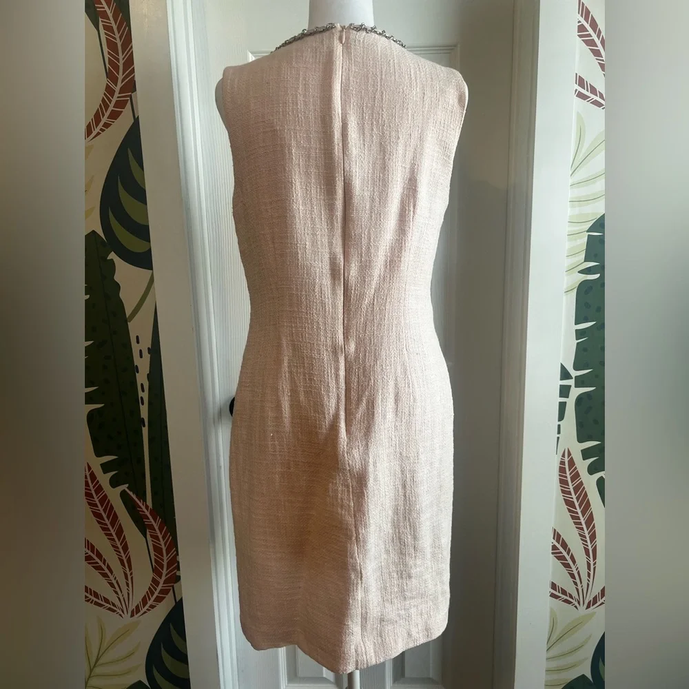 Karl Lagerfeld Blush Pink Tweed Mini Dress with Chain Trim - Picture 2 of 6